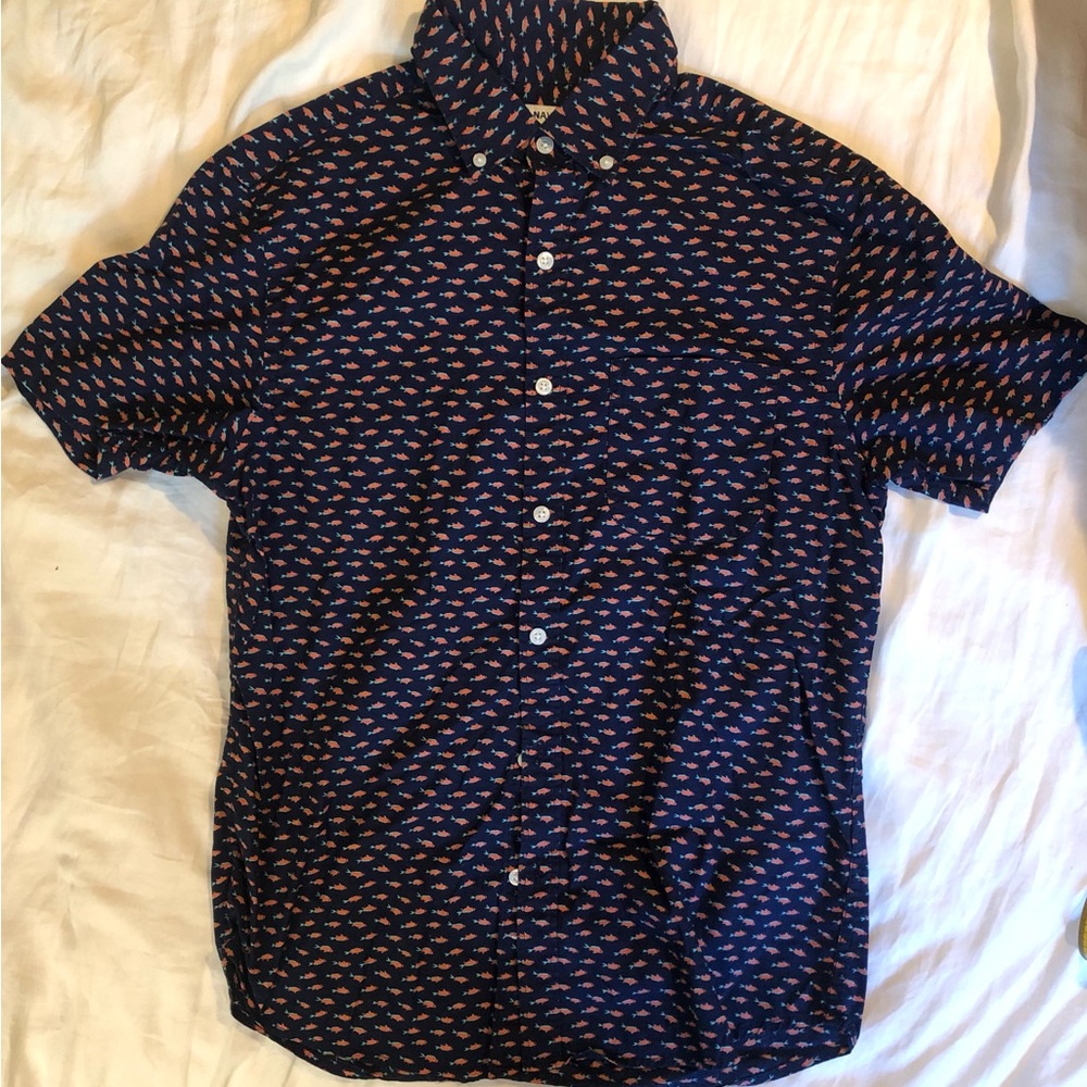 Navy blue fish print shirt